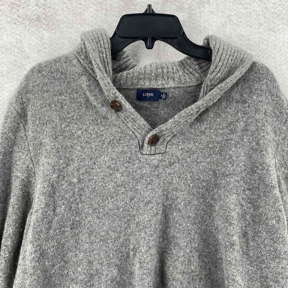 J Crew Fisherman Ragg‎ Sweater Mens XL 100% Lambswool Shawl Collar Gray Grandpa